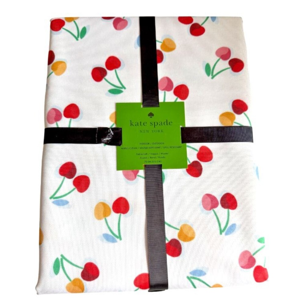 Kate Spade Tablecloth 70” Round Indoor Outdoor Multicolor Cherries Summer Beach